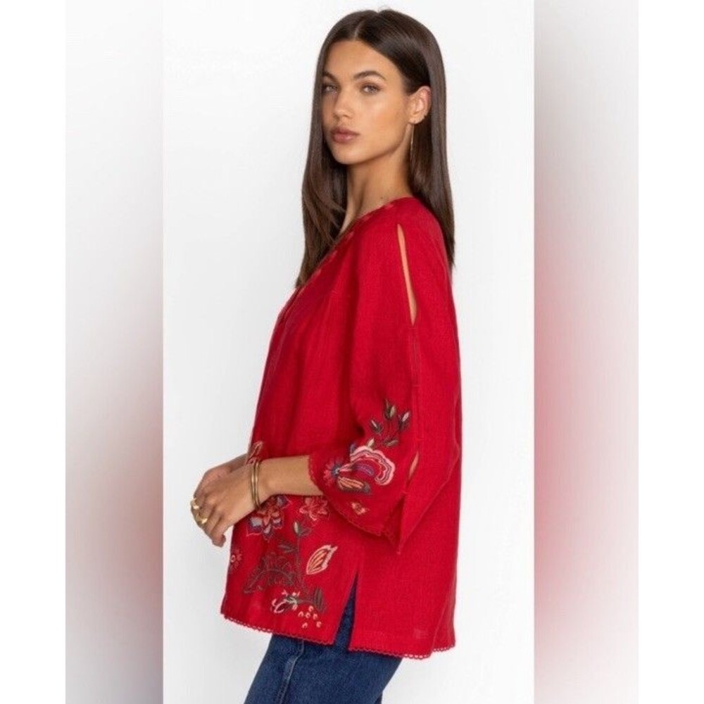 Johnny Was Women's Size XL Messine V Neck Linen Embroidered Floral Tunic Blouse - Picture 3 of 13